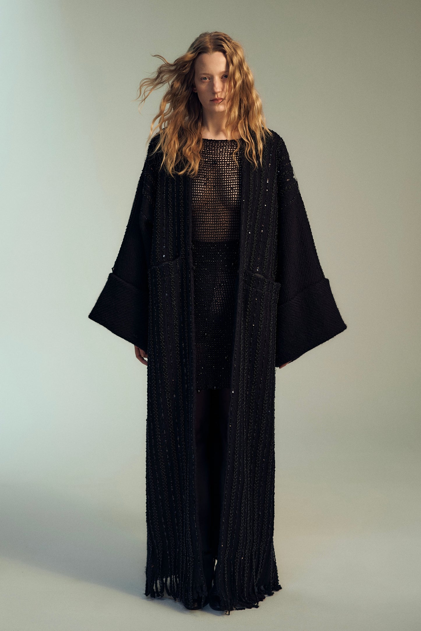 Black beaded crochet dress