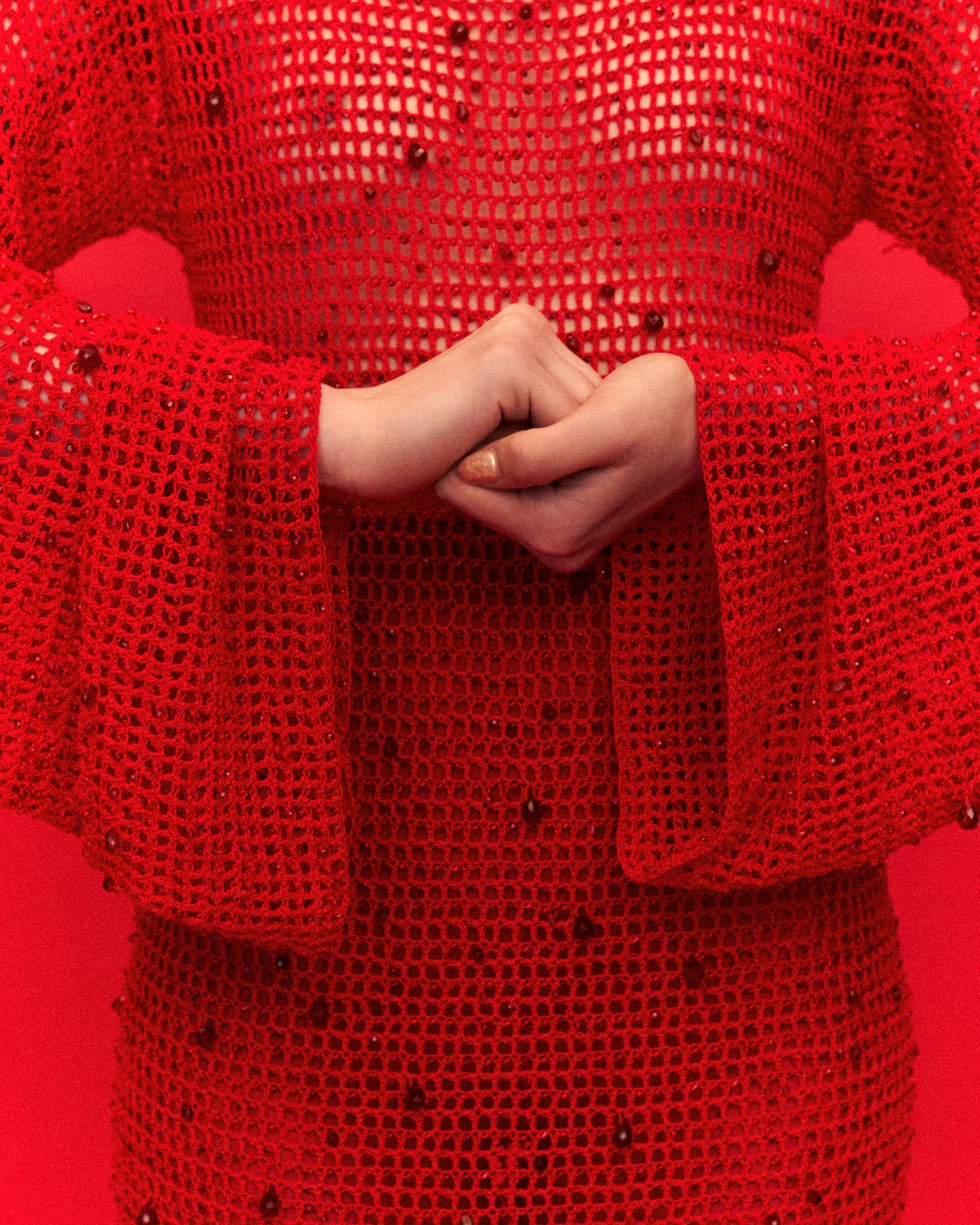 Red beaded crochet dress