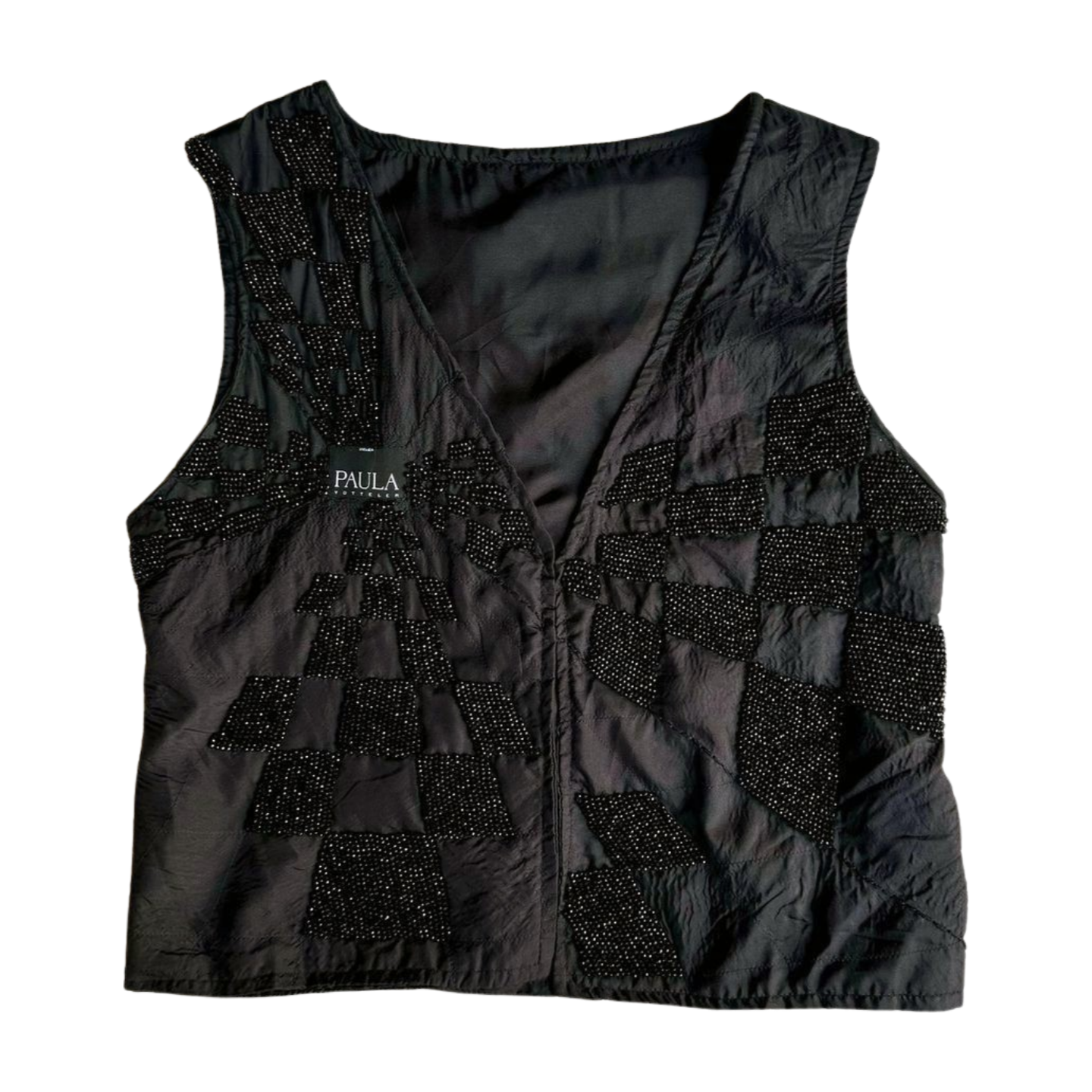 Black beaded silk vest