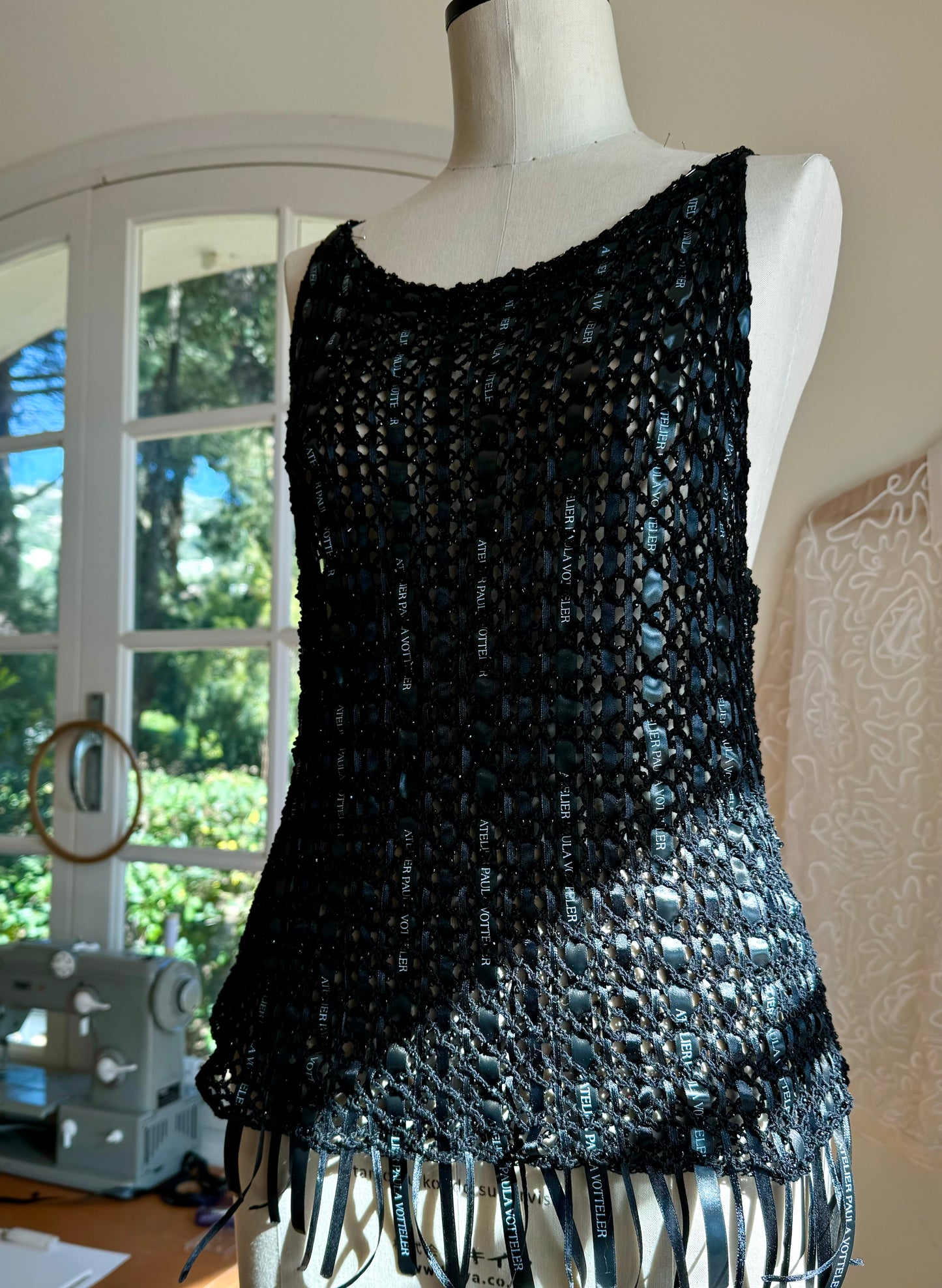 Black beaded crochet top