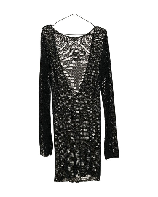 Black beaded crochet dress