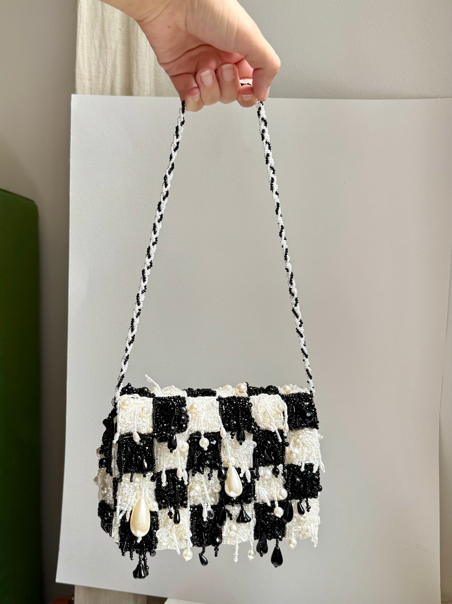 Beaded chess-board bag