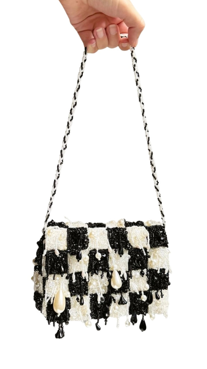 Beaded chess-board bag
