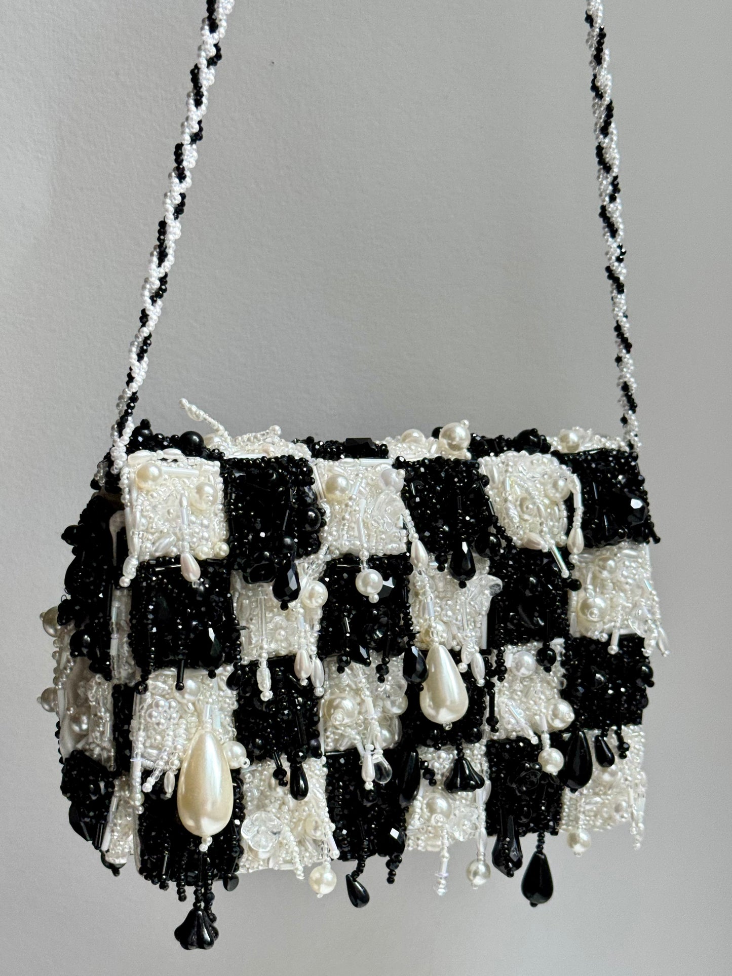 Beaded chess-board bag