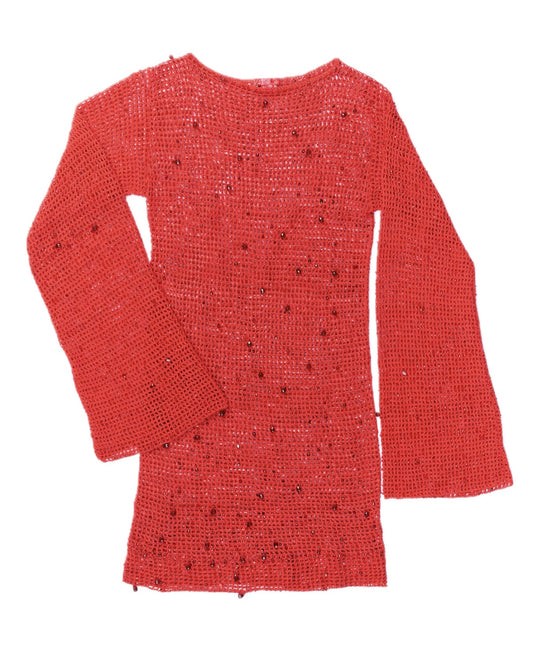 Red beaded crochet dress