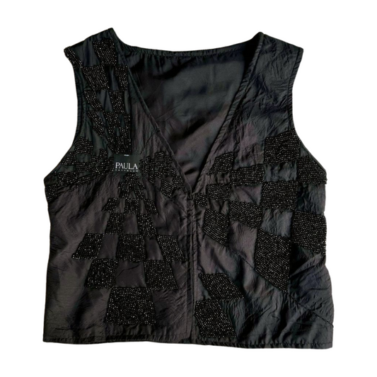 Black beaded silk vest