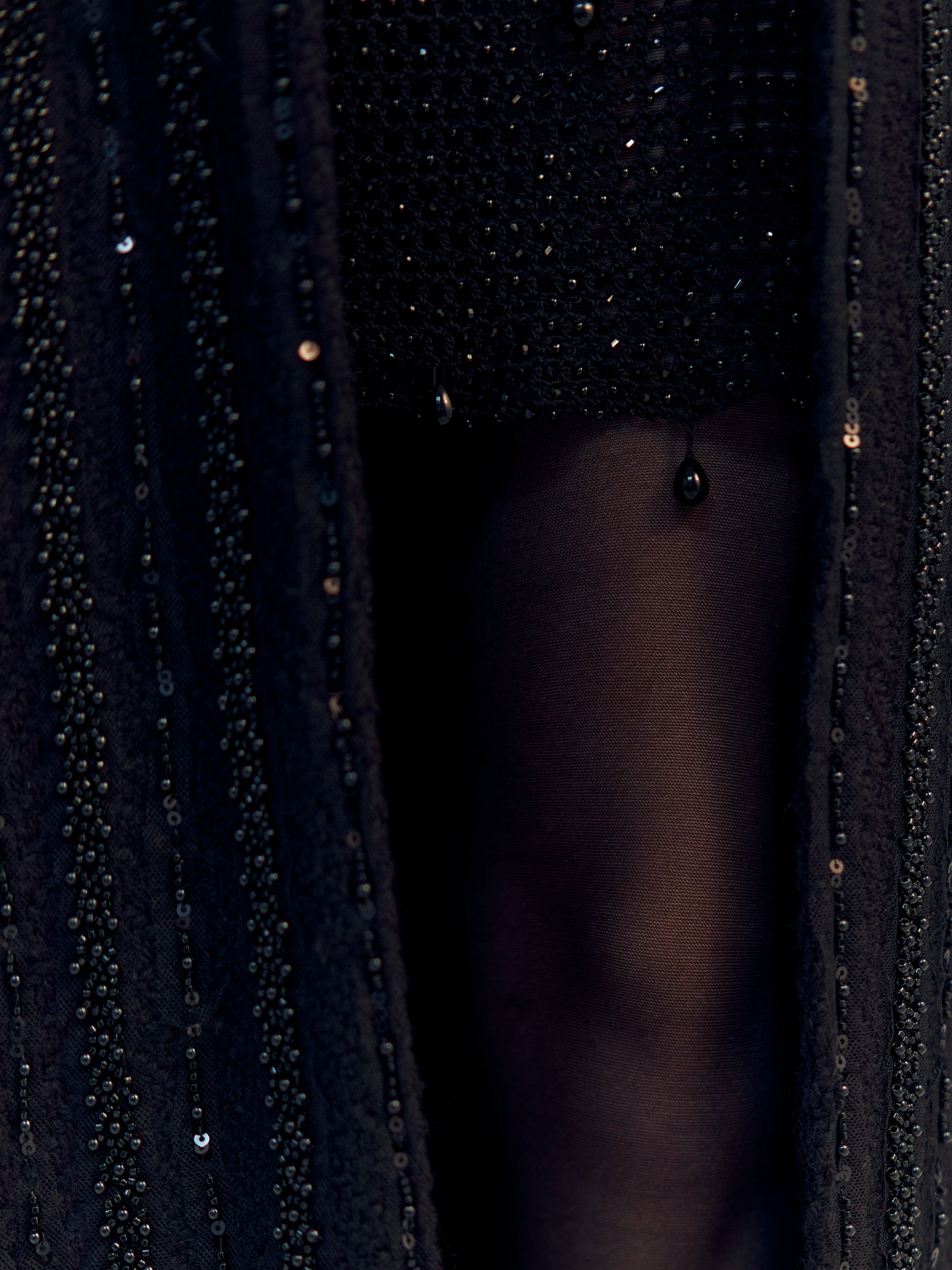 Black beaded crochet dress