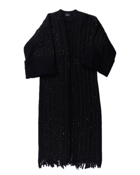 Black beaded wool coat